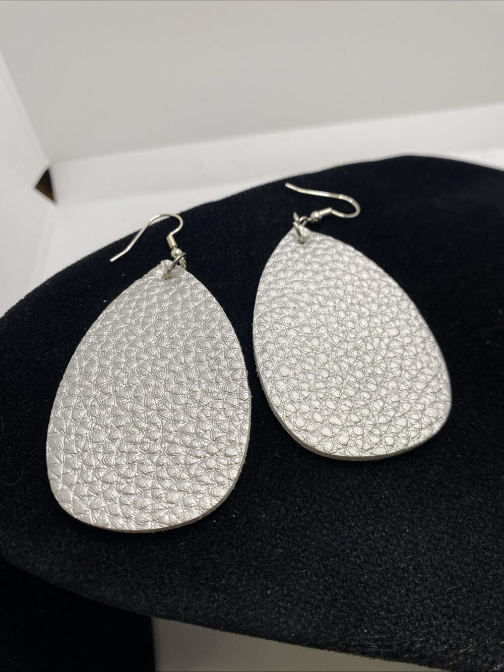 Womens Silver Leather Earrings